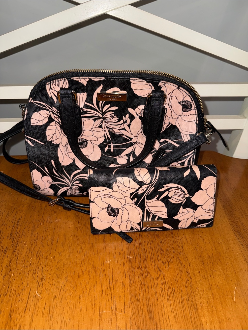 kate spade Black & Blush Floral Dome Satchel with Wallet Set - Picture 2 of 9
